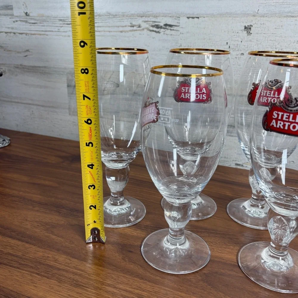 Stella Artois Beer Chalice Ritzenhoff Gold Rimmed Lot of 4 50cl and Lot of 1 40c